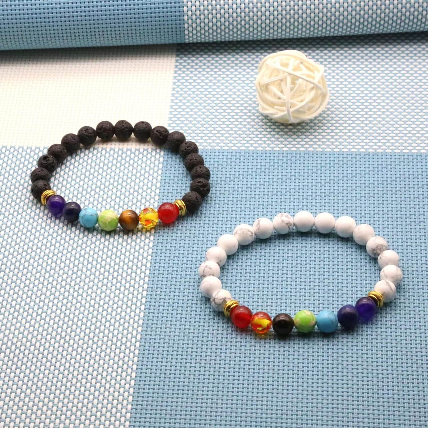 Luck Rising 2pcs 7 Chakra Lava Stone Bracelet – Aromatherapy Diffuser Yoga Jewelry for Men & Women – Handmade Beaded Stretch Bracelets