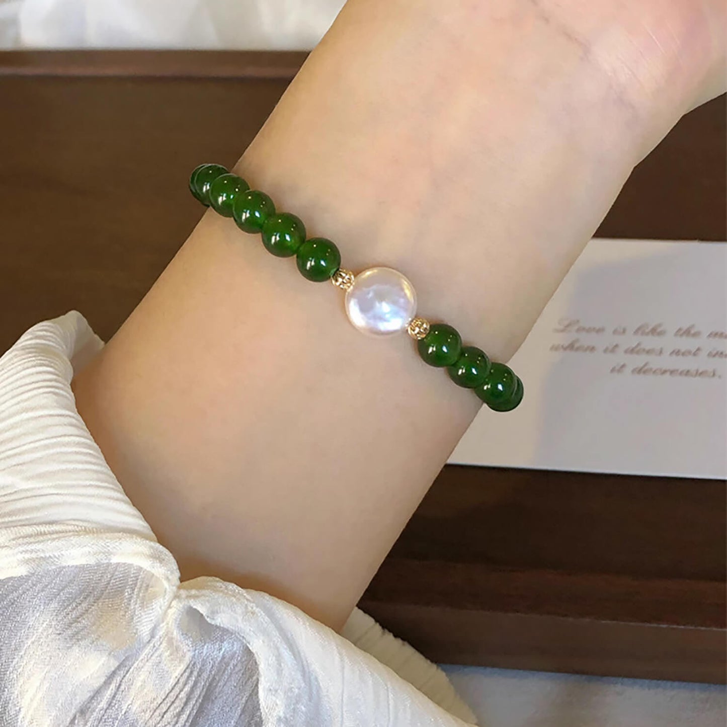 Luck Rising Natural Green Agate & Pearl Bracelet โ Handmade Chinese-Inspired Beaded Jewelry for Women โ 6mm / 8mm Beads, 17.5cm Length