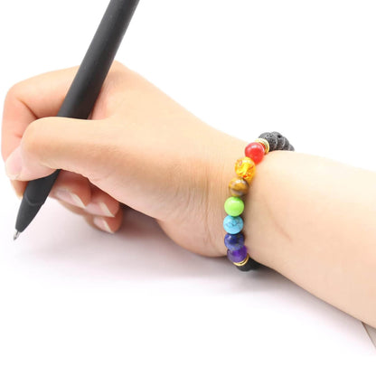 Luck Rising 2pcs 7 Chakra Lava Stone Bracelet – Aromatherapy Diffuser Yoga Jewelry for Men & Women – Handmade Beaded Stretch Bracelets