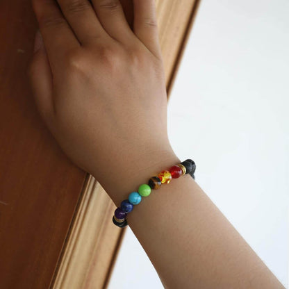 Luck Rising 2pcs 7 Chakra Lava Stone Bracelet – Aromatherapy Diffuser Yoga Jewelry for Men & Women – Handmade Beaded Stretch Bracelets