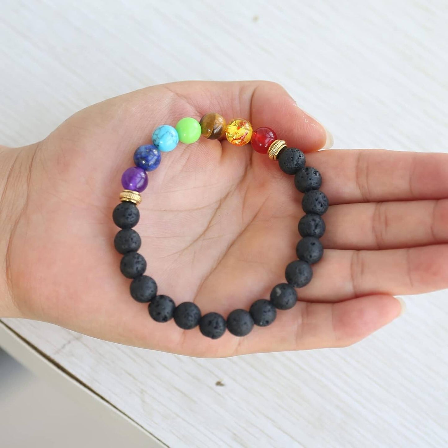 Luck Rising 2pcs 7 Chakra Lava Stone Bracelet – Aromatherapy Diffuser Yoga Jewelry for Men & Women – Handmade Beaded Stretch Bracelets