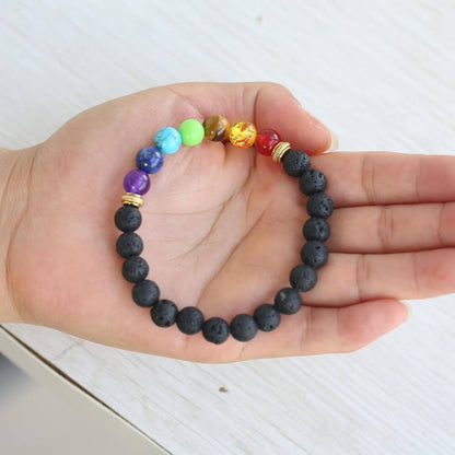 Luck Rising 2pcs 7 Chakra Lava Stone Bracelet – Aromatherapy Diffuser Yoga Jewelry for Men & Women – Handmade Beaded Stretch Bracelets