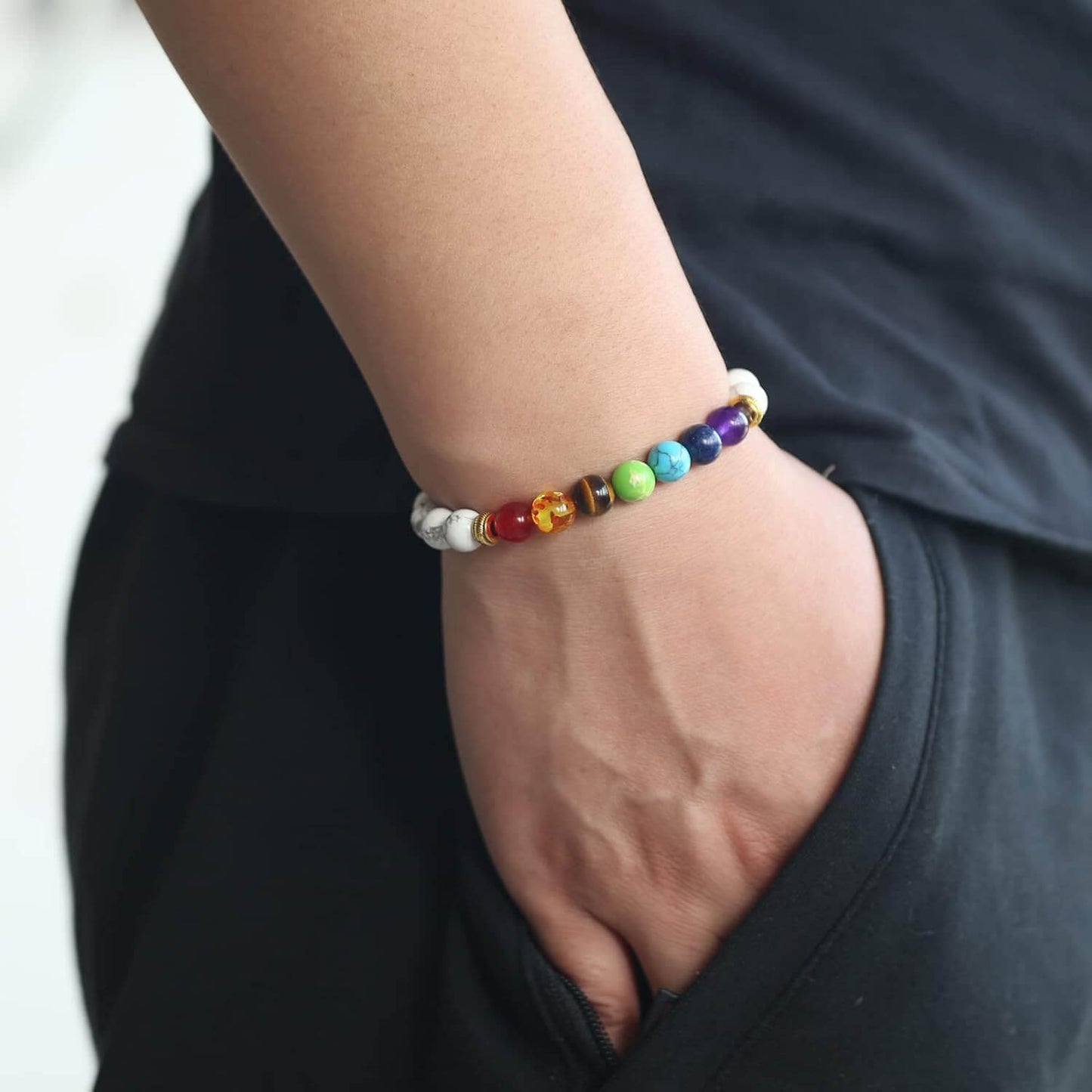 Luck Rising 2pcs 7 Chakra Lava Stone Bracelet – Aromatherapy Diffuser Yoga Jewelry for Men & Women – Handmade Beaded Stretch Bracelets