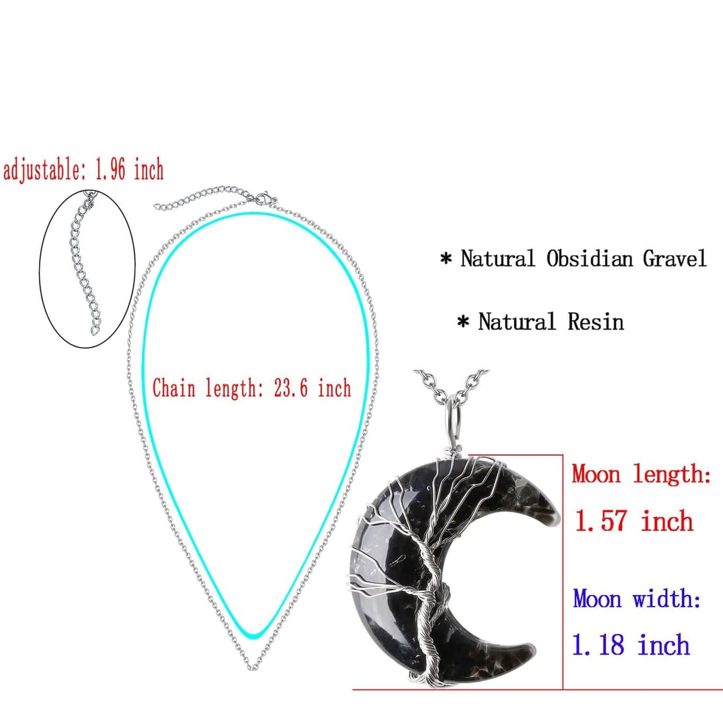 Luck Rising Black Obsidian Crescent Moon Necklace – Tree of Life Wire-Wrapped Pendant – Healing Crystal Protection Jewelry Gift for Women