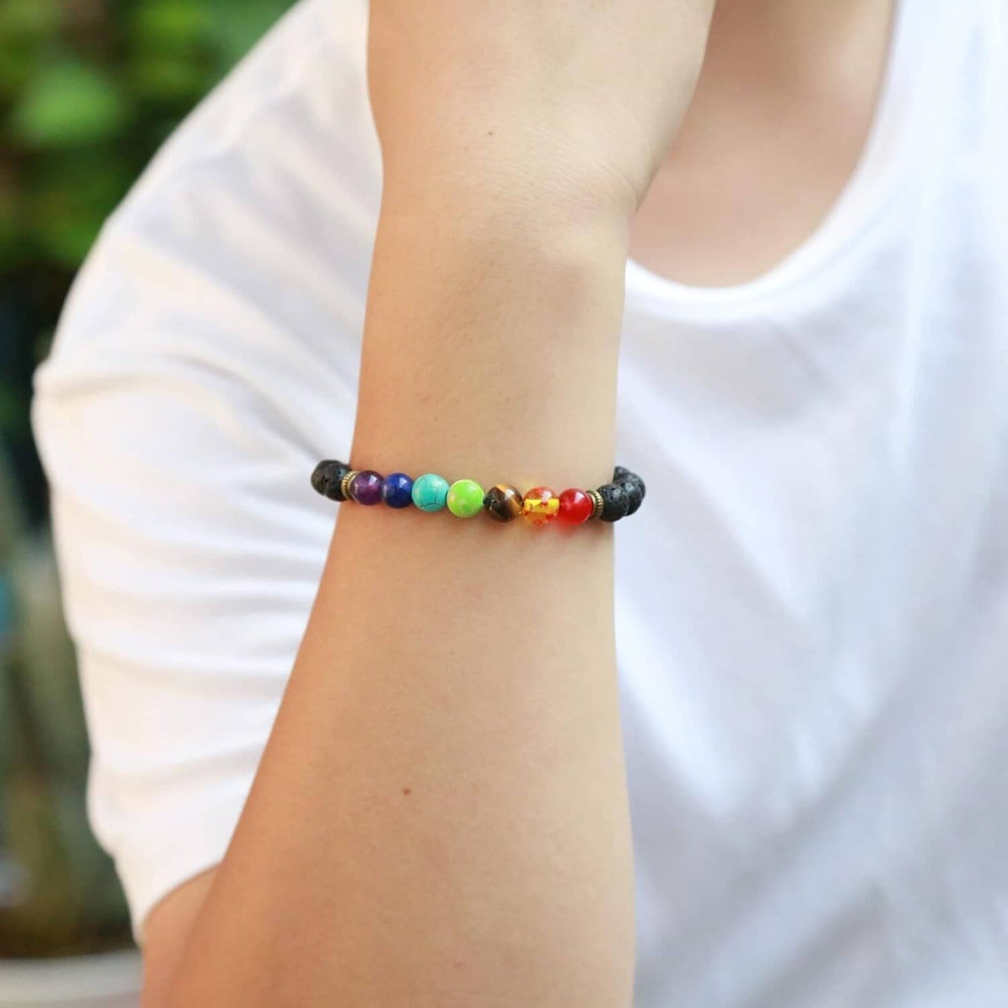 Luck Rising 2pcs 7 Chakra Lava Rock Diffuser Bracelets – Natural Aromatherapy Essential Oil Stretch Bracelet for Men & Women – Yoga Jewelry, Spiritual Healing, Energy Balance