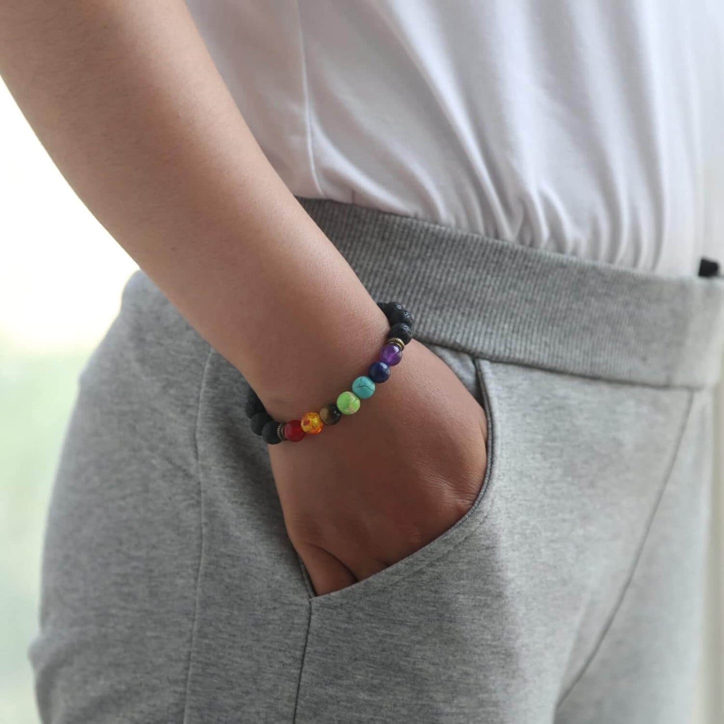 Luck Rising 2pcs 7 Chakra Lava Rock Diffuser Bracelets – Natural Aromatherapy Essential Oil Stretch Bracelet for Men & Women – Yoga Jewelry, Spiritual Healing, Energy Balance