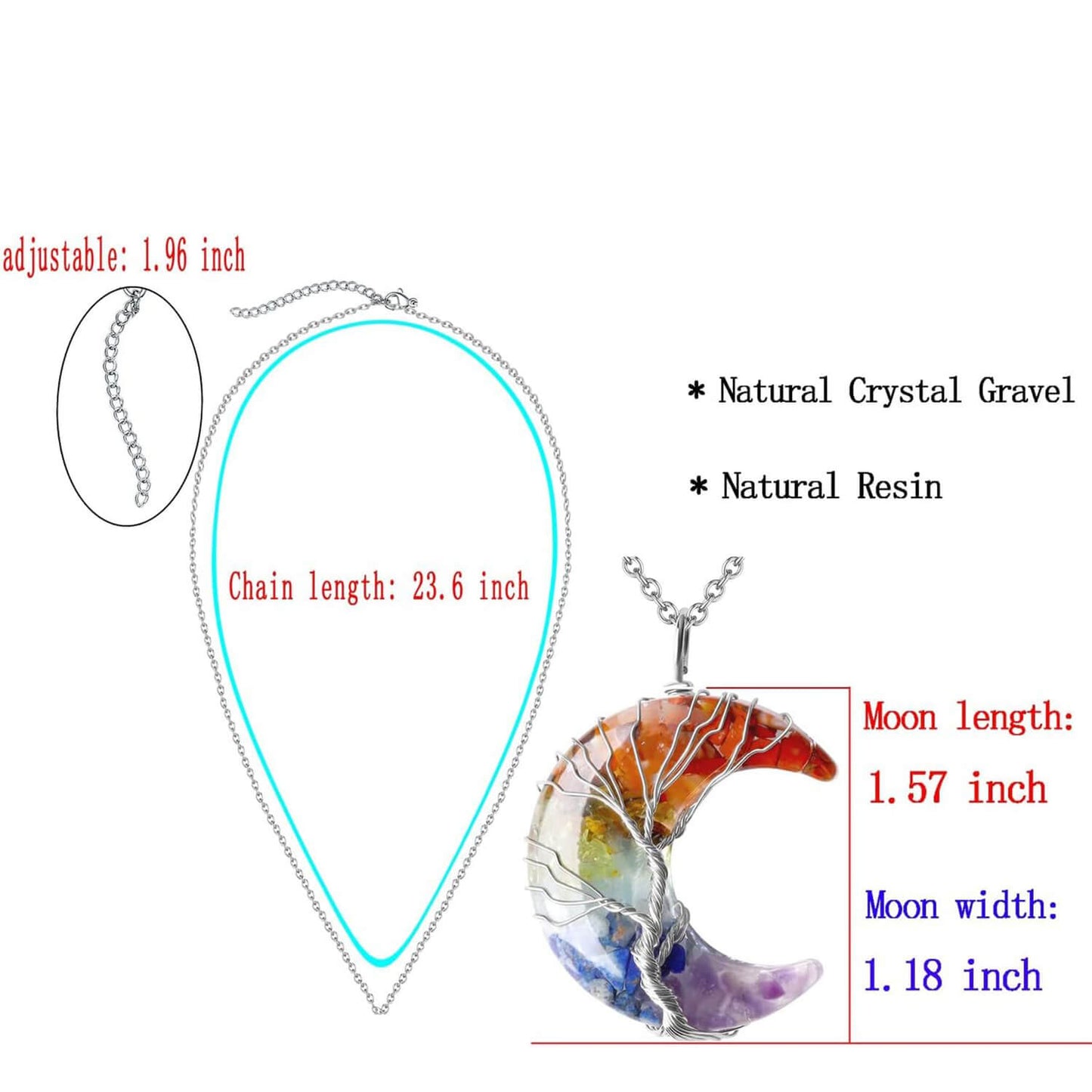 Luck Rising Healing Crystal Crescent Moon Necklace – Tree of Life Wire-Wrapped Chakra Pendant – Spiritual Energy Jewelry Gift for Women