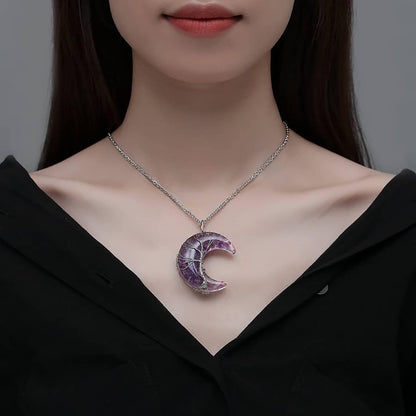 Luck Rising Amethyst Crescent Moon Necklace – Tree of Life Healing Crystal Pendant – Natural Spiritual Jewelry Gift for Women