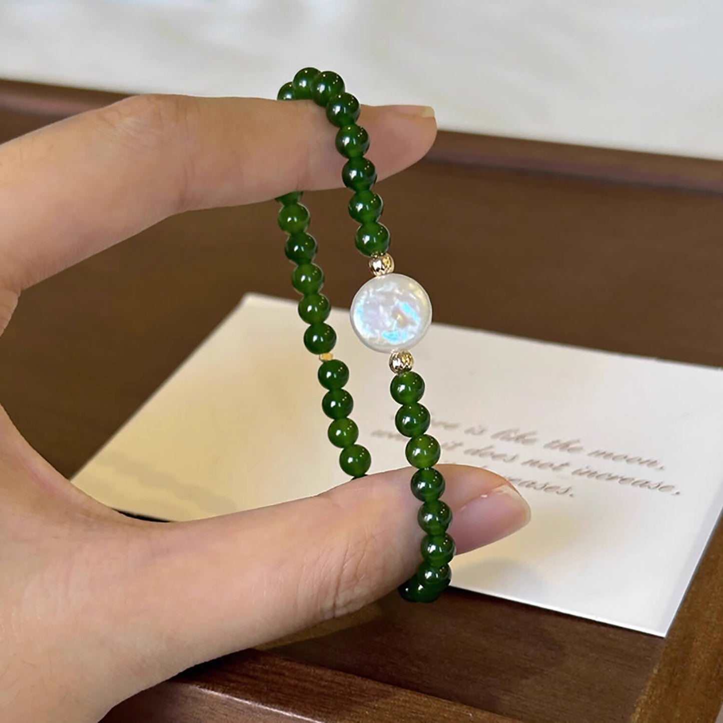 Luck Rising Natural Green Agate & Pearl Bracelet – Handmade Chinese-Inspired Beaded Jewelry for Women – 6mm / 8mm Beads, 17.5cm Length