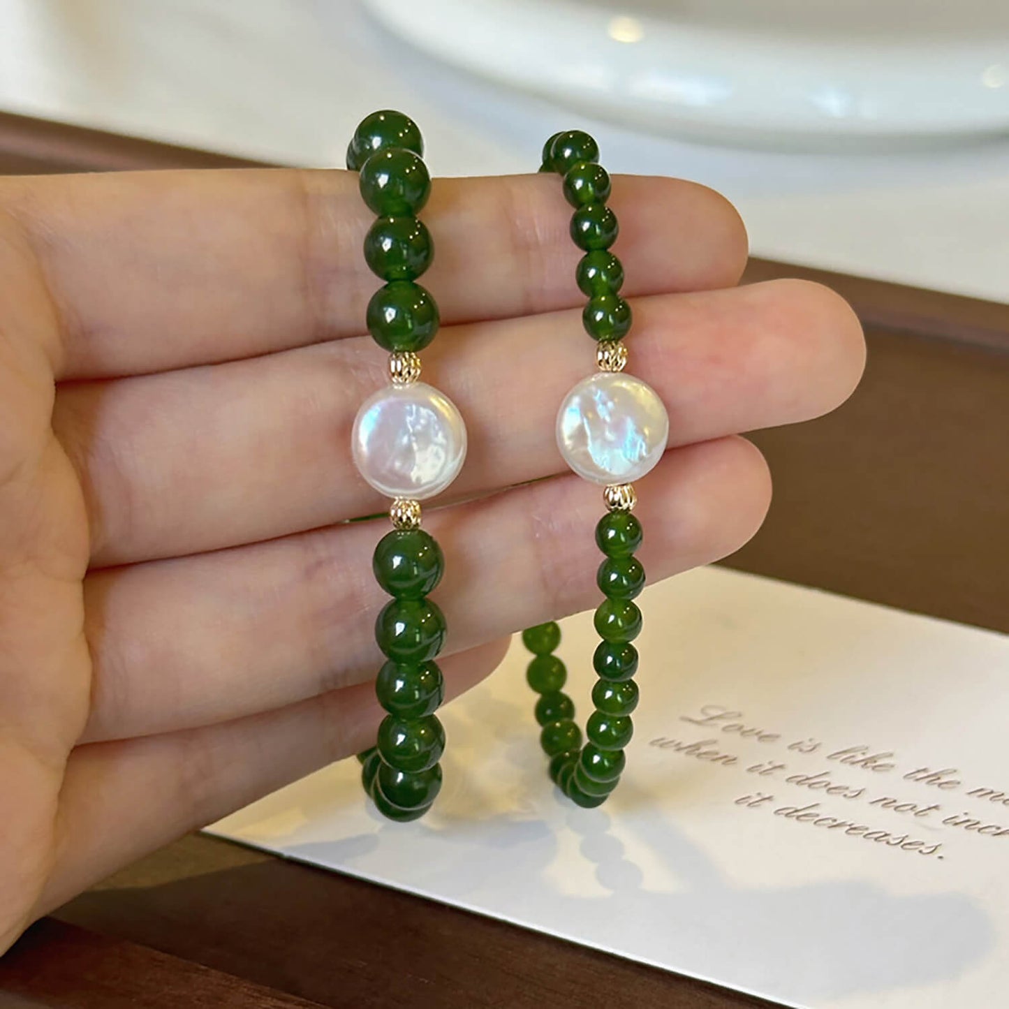 Luck Rising Natural Green Agate & Pearl Bracelet – Handmade Chinese-Inspired Beaded Jewelry for Women – 6mm / 8mm Beads, 17.5cm Length