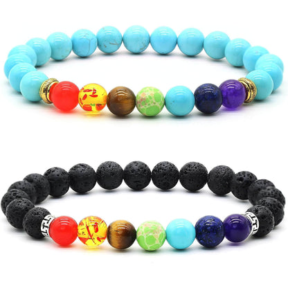 Luck Rising 2pcs 7 Chakra Bracelet Set – Lava Rock & Tiger Eye Energy Beads – Aromatherapy Essential Oil Diffuser Yoga Bracelet for Men & Women