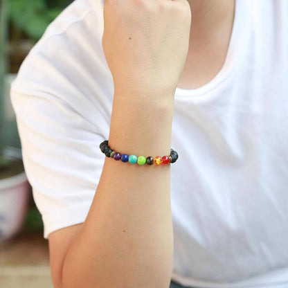 Luck Rising 2pcs 7 Chakra Bracelet Set – Lava Rock & Tiger Eye Energy Beads – Aromatherapy Essential Oil Diffuser Yoga Bracelet for Men & Women