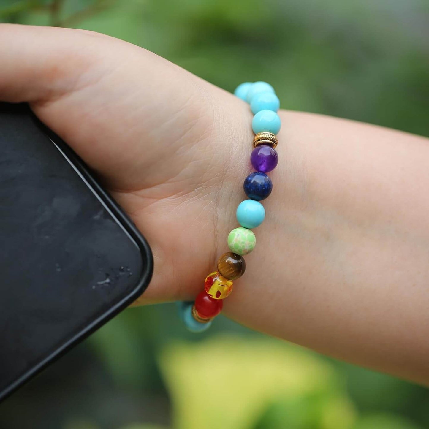 Luck Rising 2pcs 7 Chakra Bracelet Set – Lava Rock & Tiger Eye Energy Beads – Aromatherapy Essential Oil Diffuser Yoga Bracelet for Men & Women