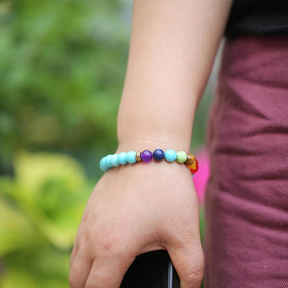 Luck Rising 2pcs 7 Chakra Bracelet Set – Lava Rock & Tiger Eye Energy Beads – Aromatherapy Essential Oil Diffuser Yoga Bracelet for Men & Women